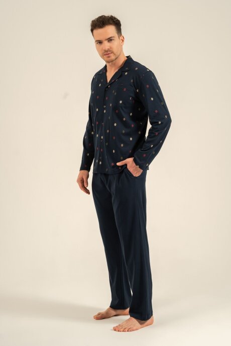 Arnetta Erkek %100 Pamuk Desenli Lacivert Gömlek Pijama Takımı AR3854-S-V1 - 7