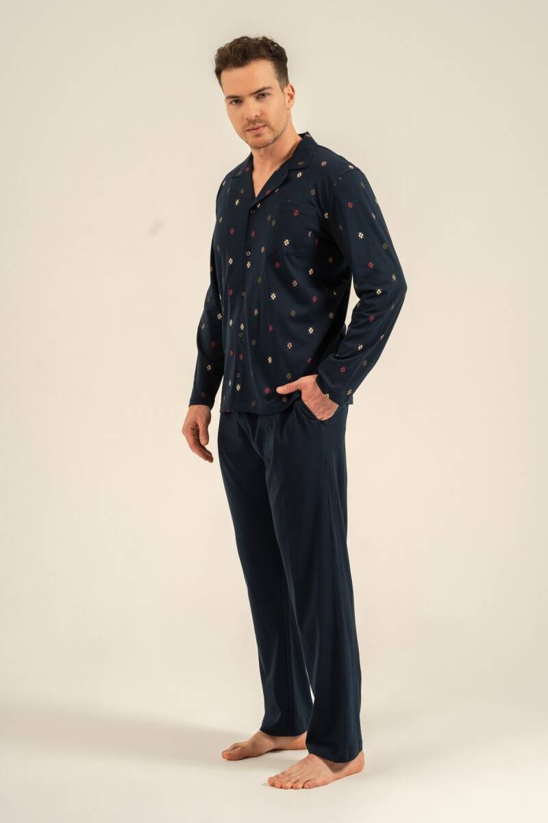 Arnetta Erkek %100 Pamuk Desenli Lacivert Gömlek Pijama Takımı AR3854-S-V1 - 7