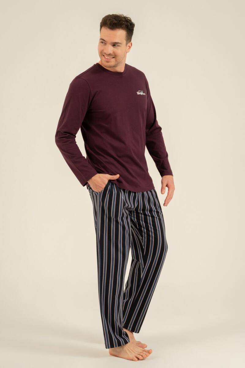 Arnetta Erkek %100 Pamuk Everything Is Possible Mor Uzun Kol Pijama Takım AR3835-S-V1 - 3