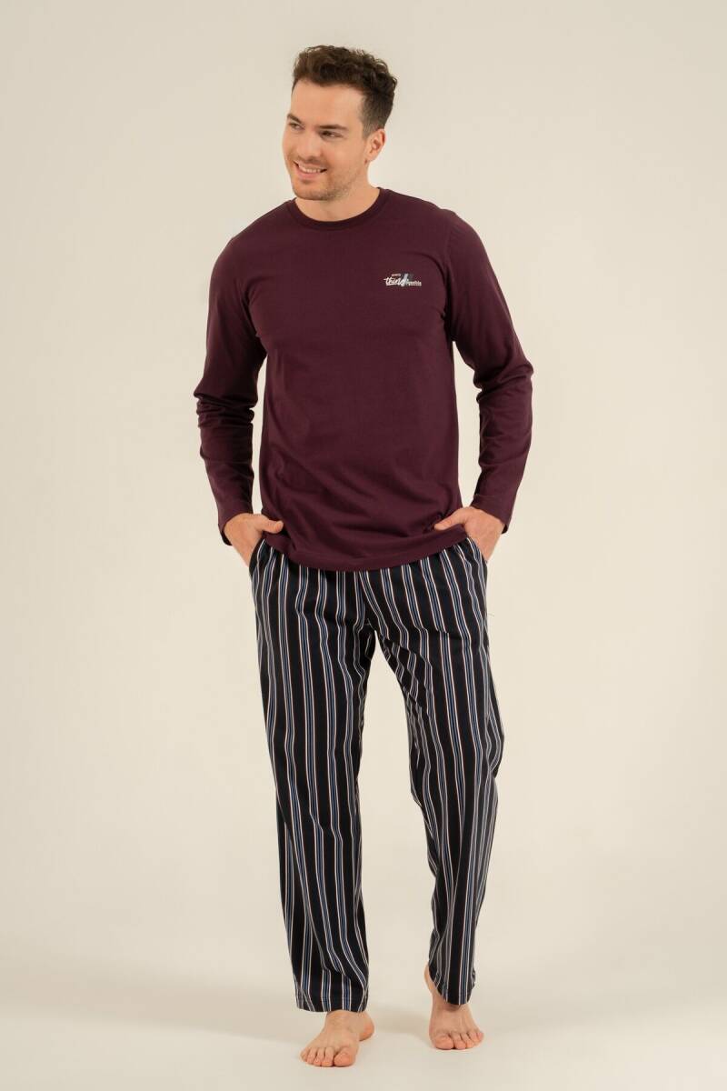 Arnetta Erkek %100 Pamuk Everything Is Possible Mor Uzun Kol Pijama Takım AR3835-S-V1 - 8