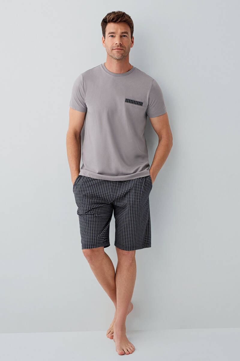 Arnetta Erkek %100 Pamuk Bisiklet Yaka Baskılı Yazlık Regular Fit Gri Pijama Takımı AR3677-S-V1 - 3
