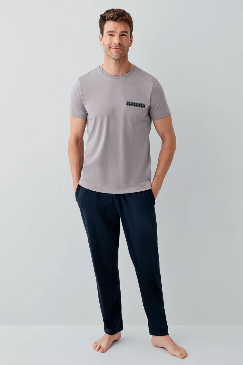 Arnetta Erkek %100 Pamuk Bisiklet Yaka Baskılı Yazlık Regular Fit Gri Pijama Takımı AR3677-S-V1 - 4