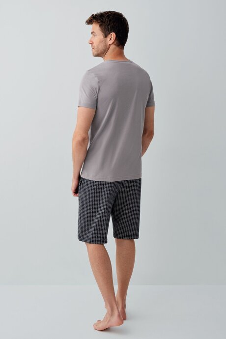 Arnetta Erkek %100 Pamuk Bisiklet Yaka Baskılı Yazlık Regular Fit Gri Pijama Takımı AR3677-S-V1 - 5