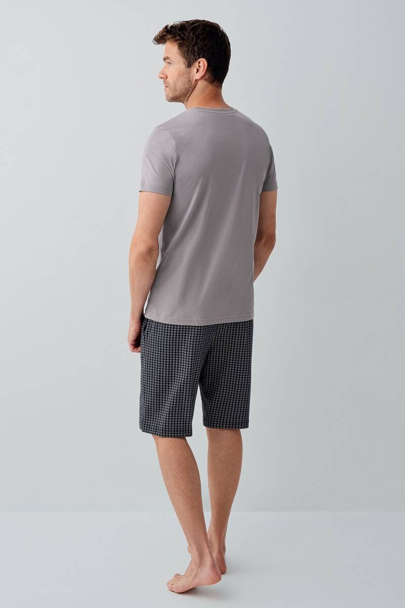 Arnetta Erkek %100 Pamuk Bisiklet Yaka Baskılı Yazlık Regular Fit Gri Pijama Takımı AR3677-S-V1 - 5