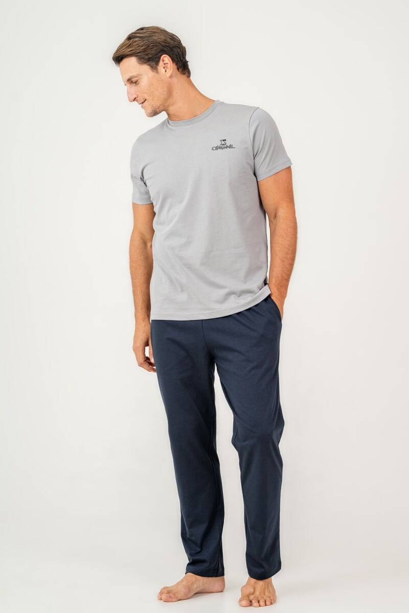 Arnetta Erkek %100 Pamuk Bisiklet Yaka Baskılı Yazlık Regular Fit Gri Pijama Takımı AR3699-S-V1 - 2