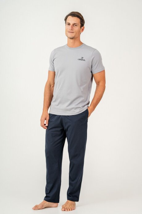 Arnetta Erkek %100 Pamuk Bisiklet Yaka Baskılı Yazlık Regular Fit Gri Pijama Takımı AR3699-S-V1 - 5