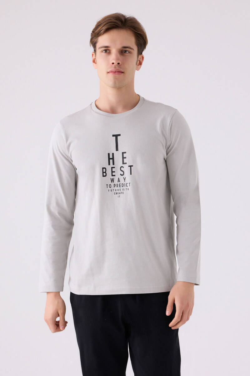Arnetta Erkek Pamuklu Bisiklet Yaka Pigment Baskılı Kışlık Regular Fit Gri Pijama Takımı AR3142-S-V2 - 2