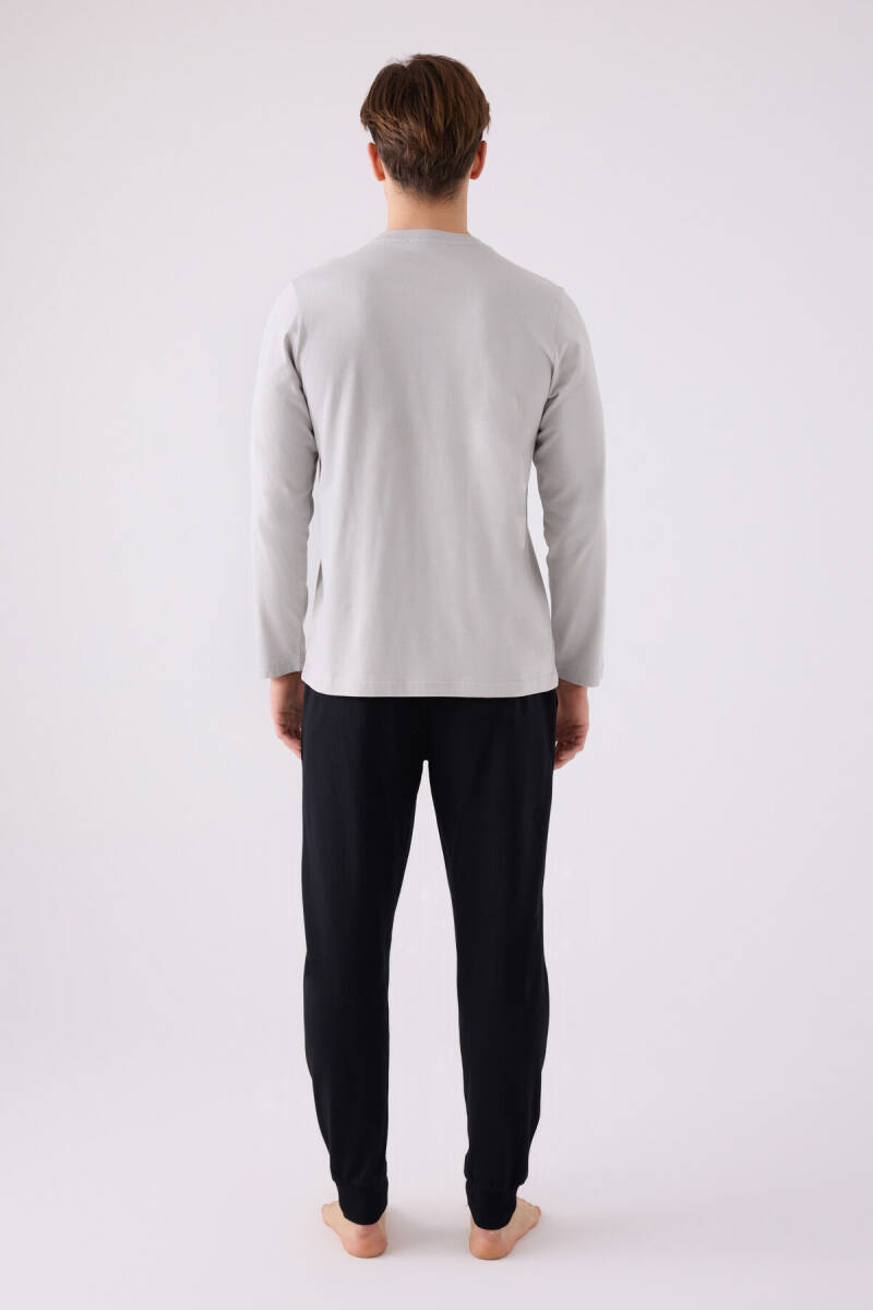 Arnetta Erkek Pamuklu Bisiklet Yaka Pigment Baskılı Kışlık Regular Fit Gri Pijama Takımı AR3142-S-V2 - 5