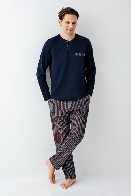 Arnetta Erkek Pamuklu Kışlık Regular Fit Lacivert Pijama Takımı AR3505-S-V1