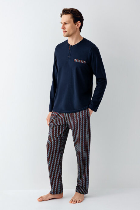 Arnetta Erkek Pamuklu Kışlık Regular Fit Lacivert Pijama Takımı AR3505-S-V1 (1)