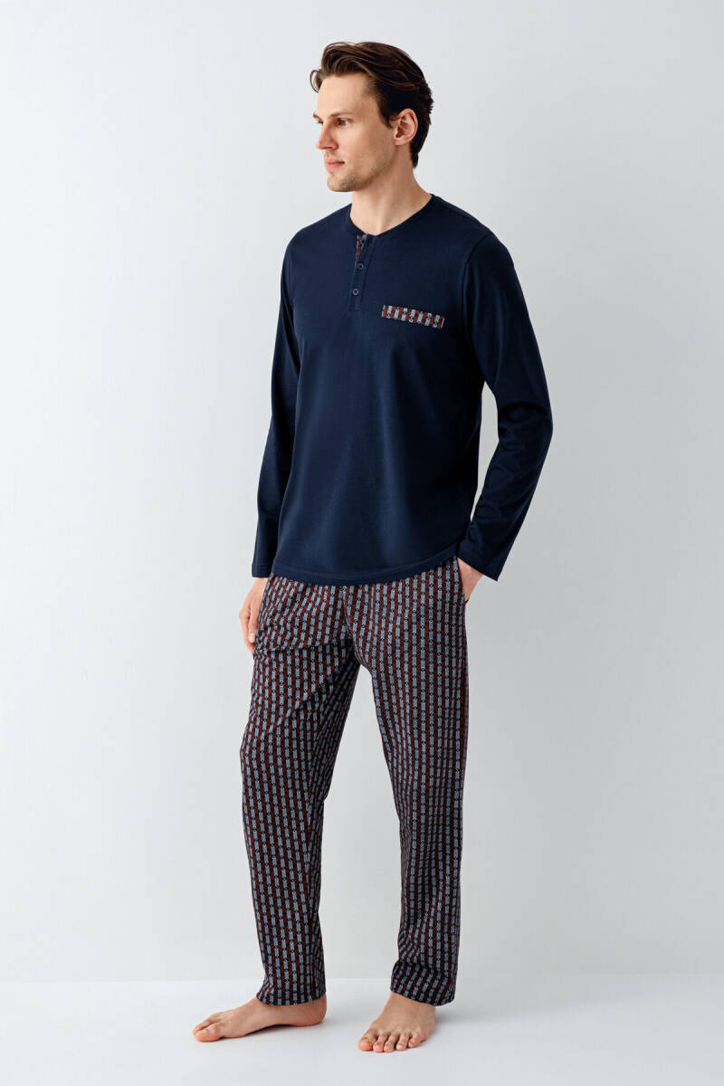 Arnetta Erkek Pamuklu Kışlık Regular Fit Lacivert Pijama Takımı AR3505-S-V1 - 2