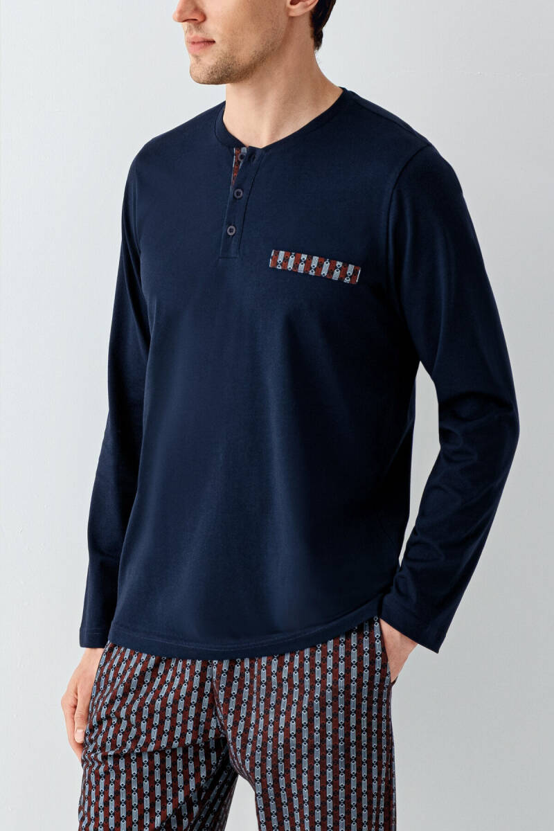 Arnetta Erkek Pamuklu Kışlık Regular Fit Lacivert Pijama Takımı AR3505-S-V1 - 3
