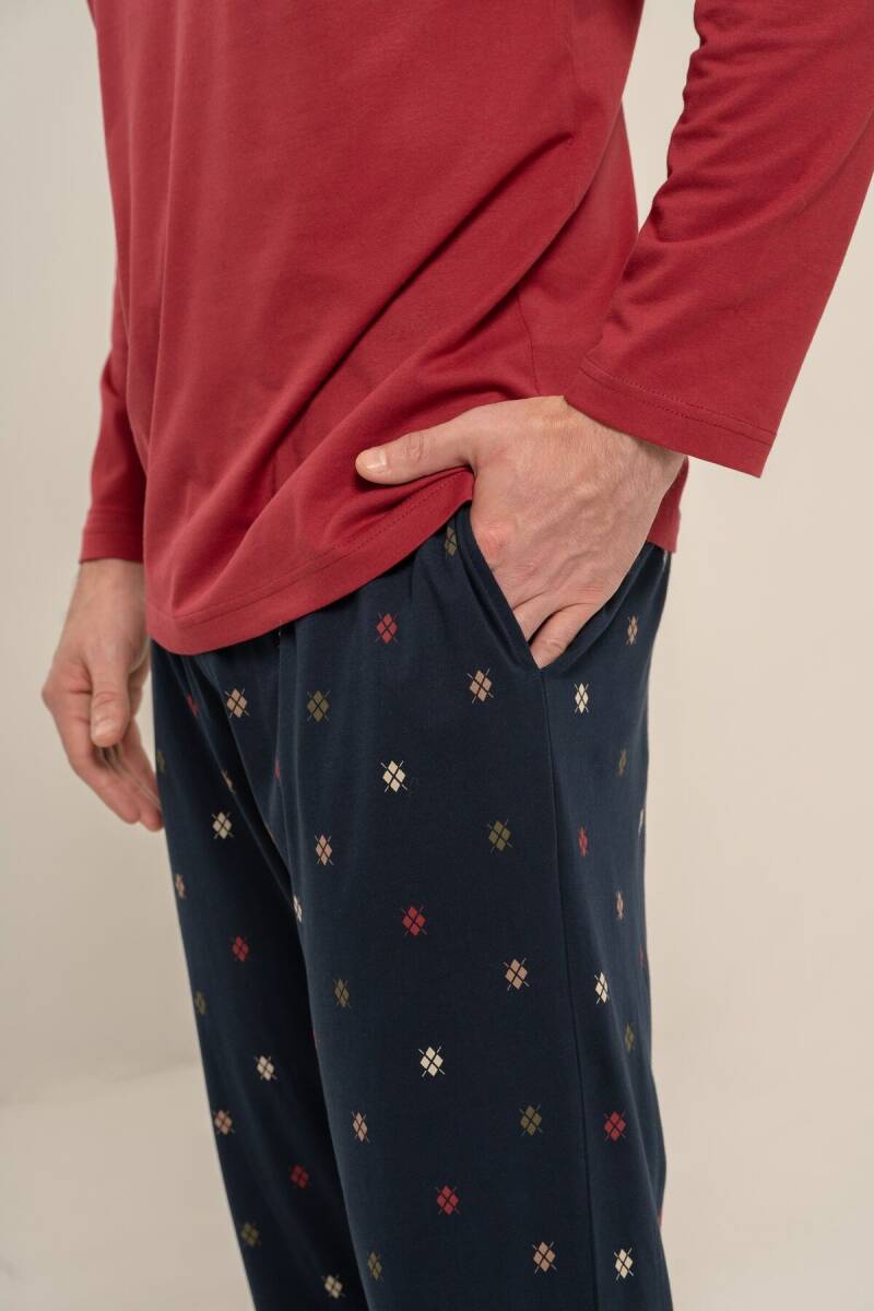 Arnetta Erkek %100 Pamuk Just Breathe Bordo Uzun Kol Pijama Takım AR3853-S-V2 - 6
