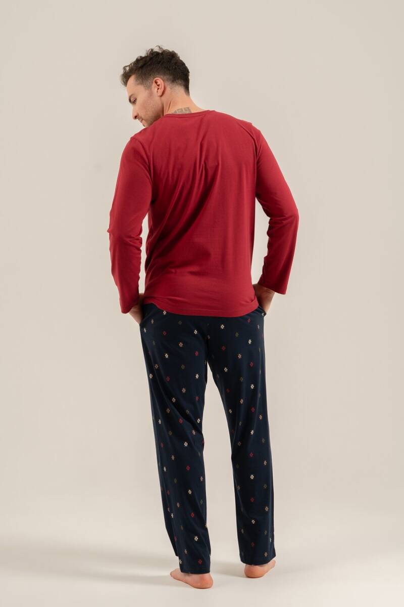 Arnetta Erkek %100 Pamuk Just Breathe Bordo Uzun Kol Pijama Takım AR3853-S-V2 - 4