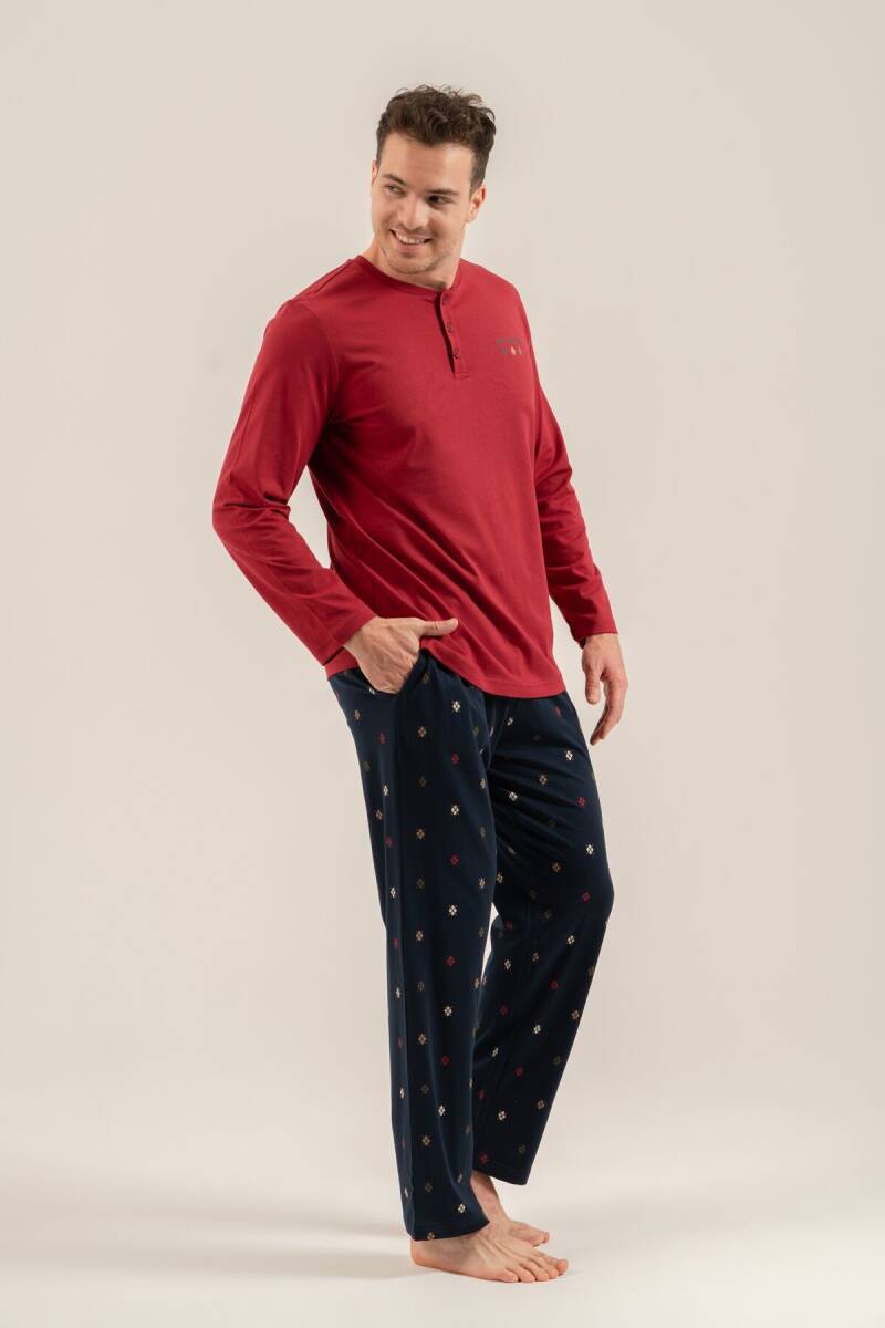 Arnetta Erkek %100 Pamuk Just Breathe Bordo Uzun Kol Pijama Takım AR3853-S-V2 - 8