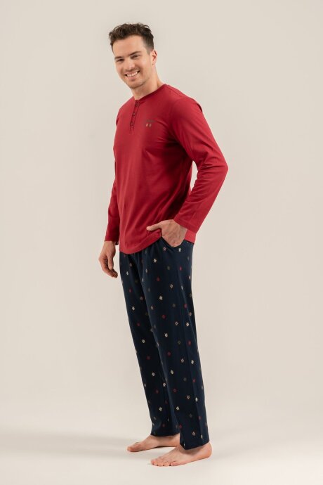Arnetta Erkek %100 Pamuk Just Breathe Bordo Uzun Kol Pijama Takım AR3853-S-V2 - 3