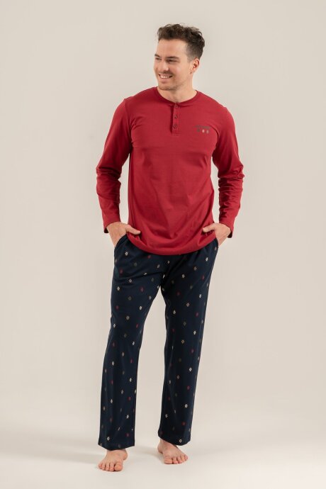 Arnetta Erkek %100 Pamuk Just Breathe Bordo Uzun Kol Pijama Takım AR3853-S-V2 - 7