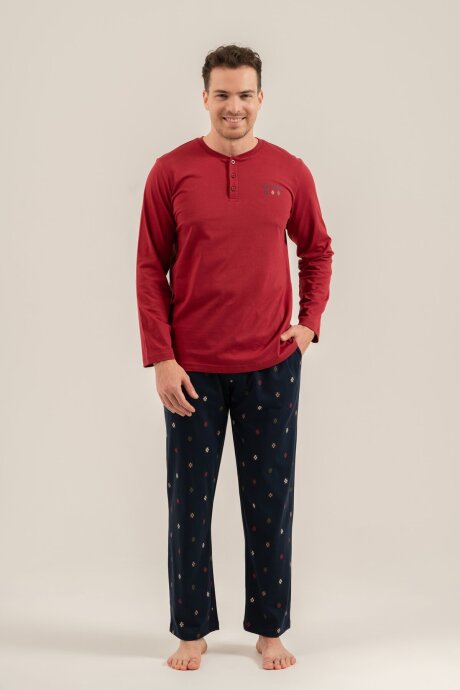 Arnetta Erkek %100 Pamuk Just Breathe Bordo Uzun Kol Pijama Takım AR3853-S-V2 (1)
