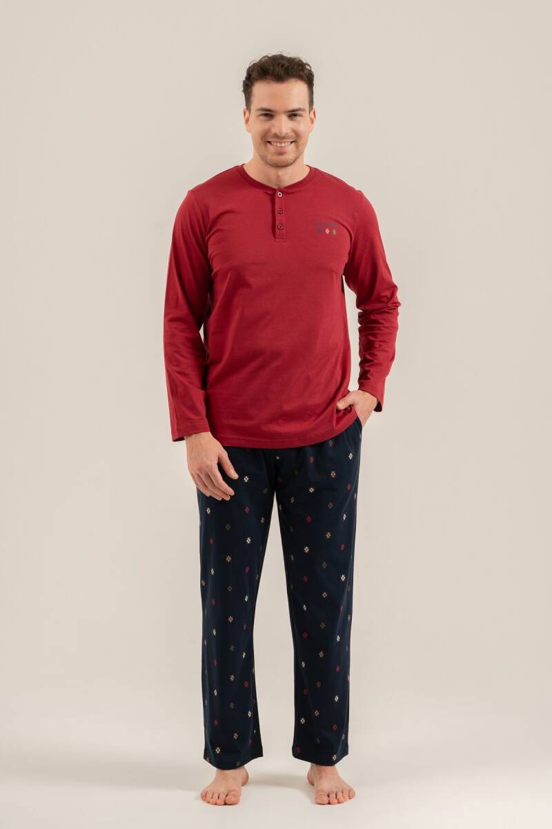 Arnetta Erkek %100 Pamuk Just Breathe Bordo Uzun Kol Pijama Takım AR3853-S-V2 - 2