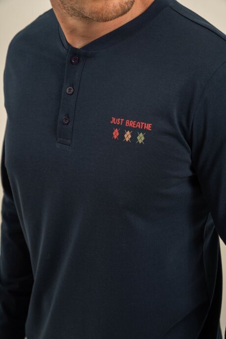 Arnetta Erkek %100 Pamuk Just Breathe Lacivert Uzun Kol Pijama Takım AR3853-S-V1 - 5
