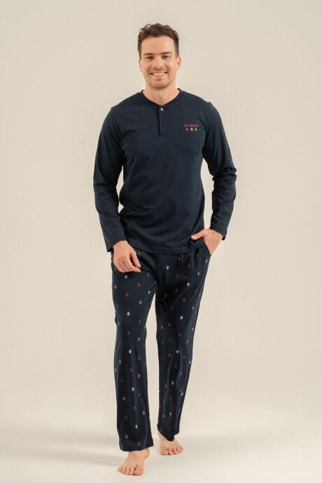 Arnetta Erkek %100 Pamuk Just Breathe Lacivert Uzun Kol Pijama Takım AR3853-S-V1 (1)