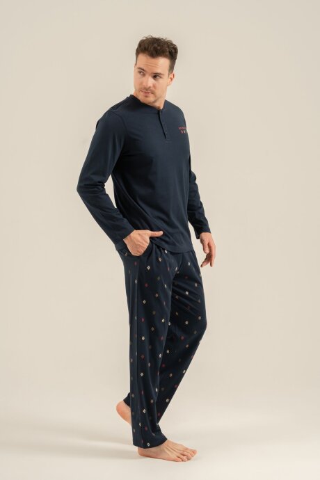 Arnetta Erkek %100 Pamuk Just Breathe Lacivert Uzun Kol Pijama Takım AR3853-S-V1 - 7
