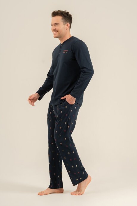 Arnetta Erkek %100 Pamuk Just Breathe Lacivert Uzun Kol Pijama Takım AR3853-S-V1 - 8