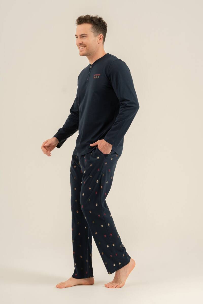 Arnetta Erkek %100 Pamuk Just Breathe Lacivert Uzun Kol Pijama Takım AR3853-S-V1 - 8