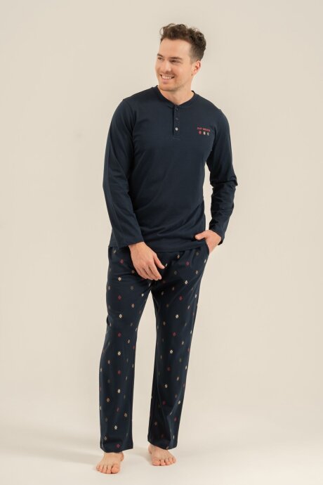 Arnetta Erkek %100 Pamuk Just Breathe Lacivert Uzun Kol Pijama Takım AR3853-S-V1 - 3
