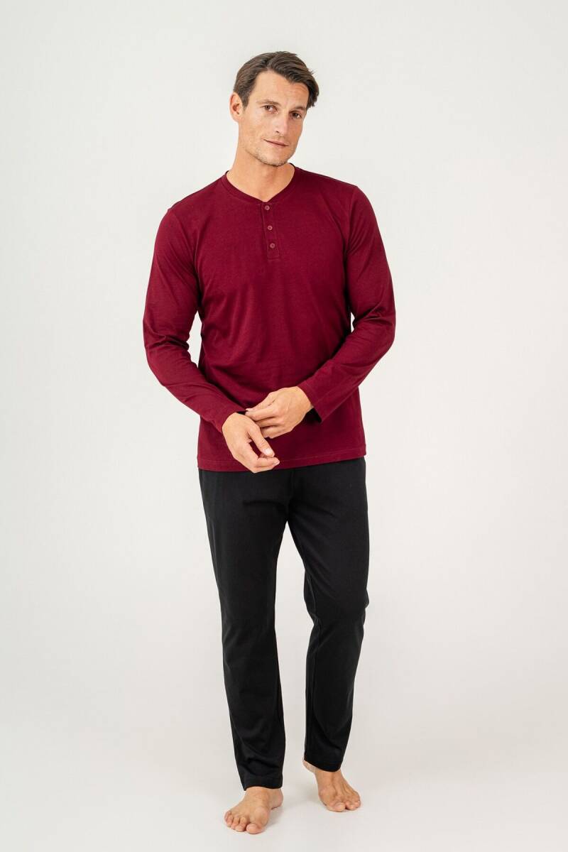 Arnetta Erkek %100 Pamuk Düğmeli Yaka Baskısız Yazlık Regular Fit Kırmızı Pijama Takımı AR3694-S-V3 - 2
