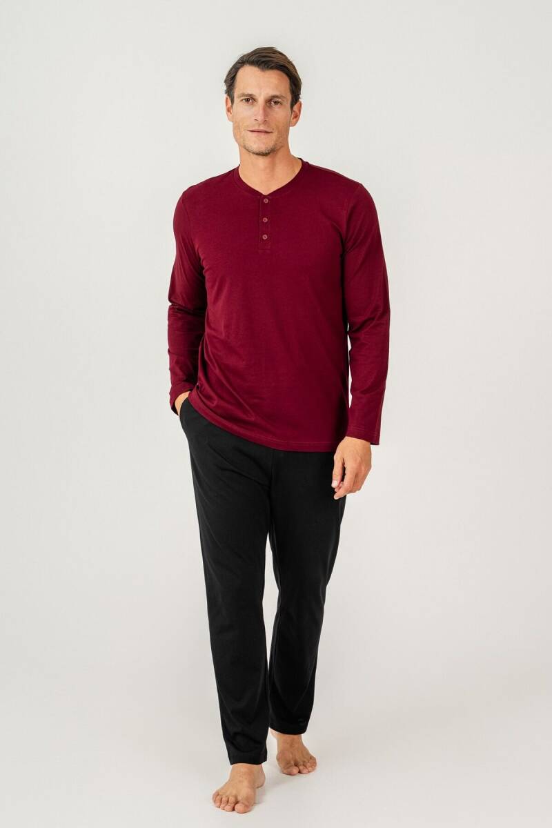 Arnetta Erkek %100 Pamuk Düğmeli Yaka Baskısız Yazlık Regular Fit Kırmızı Pijama Takımı AR3694-S-V3 - 3