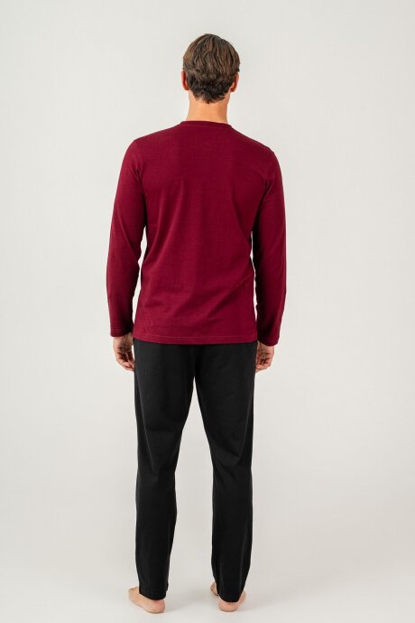 Arnetta Erkek %100 Pamuk Düğmeli Yaka Baskısız Yazlık Regular Fit Kırmızı Pijama Takımı AR3694-S-V3 - 4