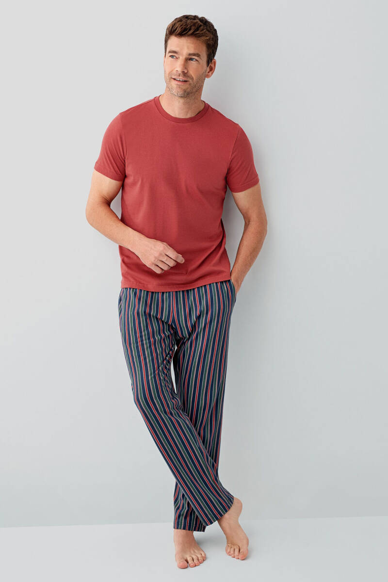 Arnetta Erkek %100 Pamuk Bisiklet Yaka Baskısız Yazlık Regular Fit Kırmızı Pijama Takımı AR3680-S-V2 - 2