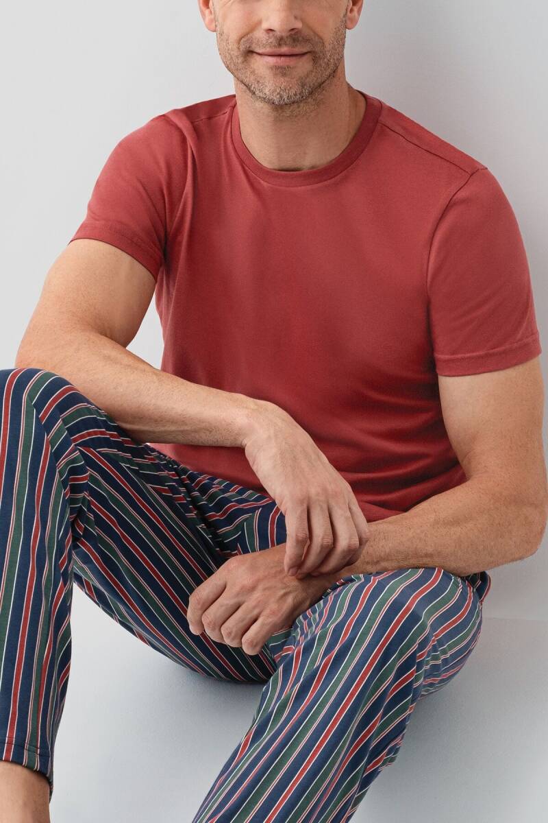 Arnetta Erkek %100 Pamuk Bisiklet Yaka Baskısız Yazlık Regular Fit Kırmızı Pijama Takımı AR3680-S-V2 - 3