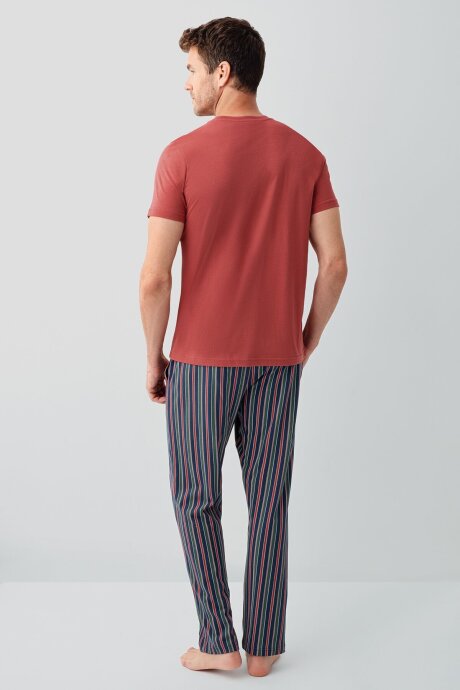 Arnetta Erkek %100 Pamuk Bisiklet Yaka Baskısız Yazlık Regular Fit Kırmızı Pijama Takımı AR3680-S-V2 - 4