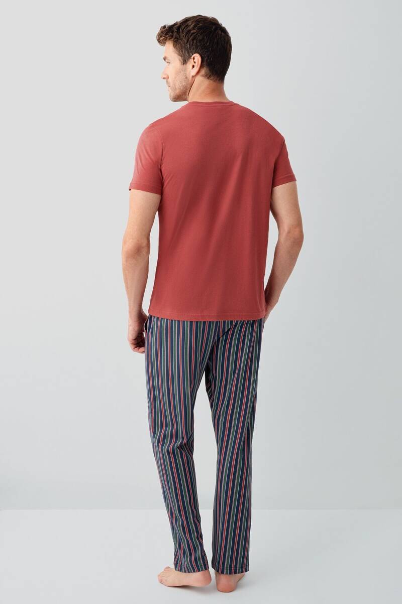 Arnetta Erkek %100 Pamuk Bisiklet Yaka Baskısız Yazlık Regular Fit Kırmızı Pijama Takımı AR3680-S-V2 - 4