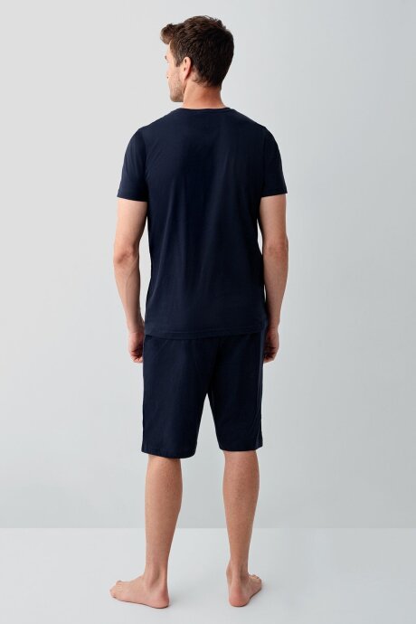 Arnetta Erkek %100 Pamuk Düğmeli Yaka Baskısız Yazlık Regular Fit Lacivert Pijama Takımı AR3691-S-V1 - 5