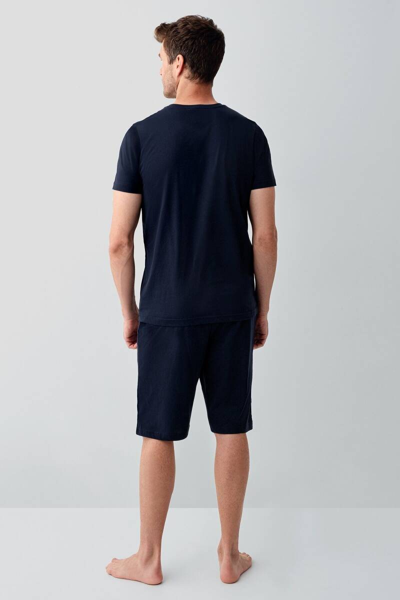 Arnetta Erkek %100 Pamuk Düğmeli Yaka Baskısız Yazlık Regular Fit Lacivert Pijama Takımı AR3691-S-V1 - 5