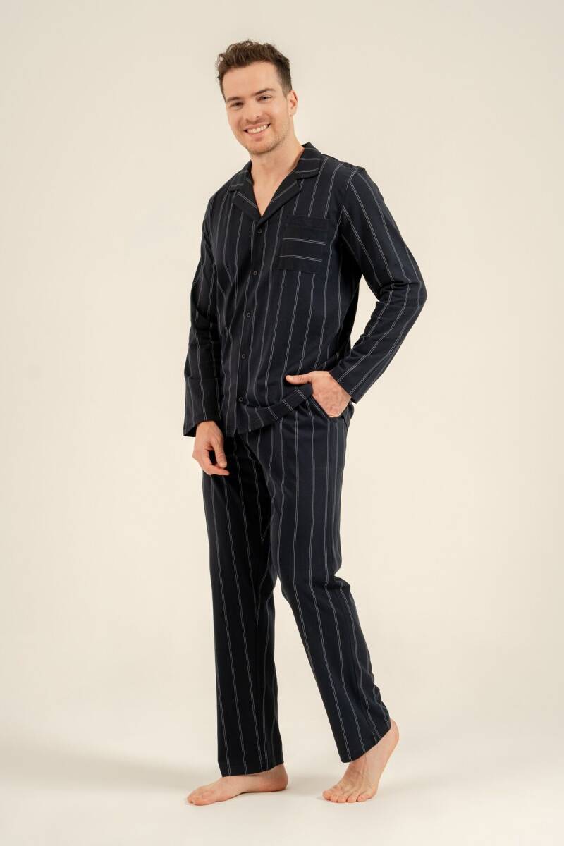 Arnetta Erkek %100 Pamuk Lacivert Çizgili Gömlek Pijama Takımı AR3830-S-V1 - 6