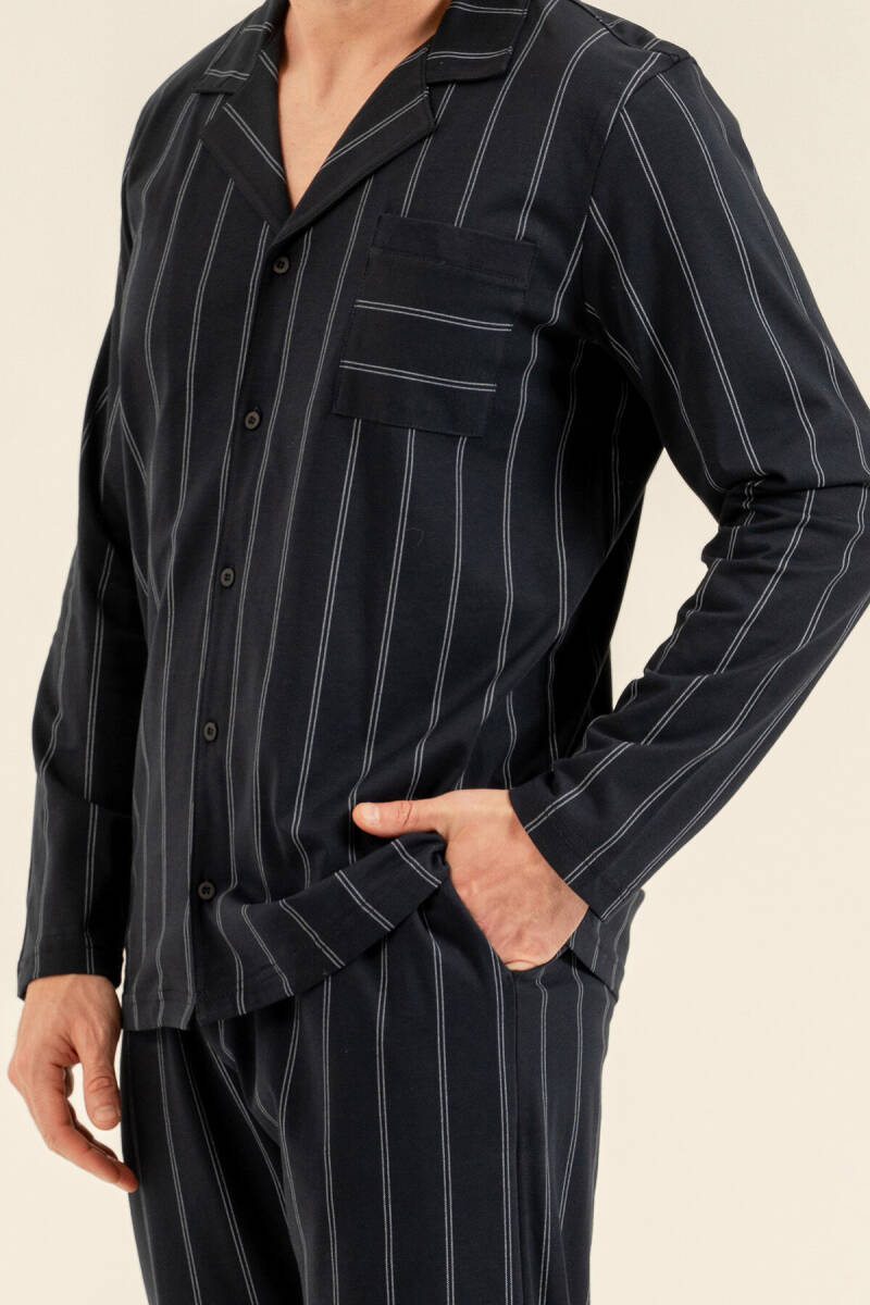 Arnetta Erkek %100 Pamuk Lacivert Çizgili Gömlek Pijama Takımı AR3830-S-V1 - 3