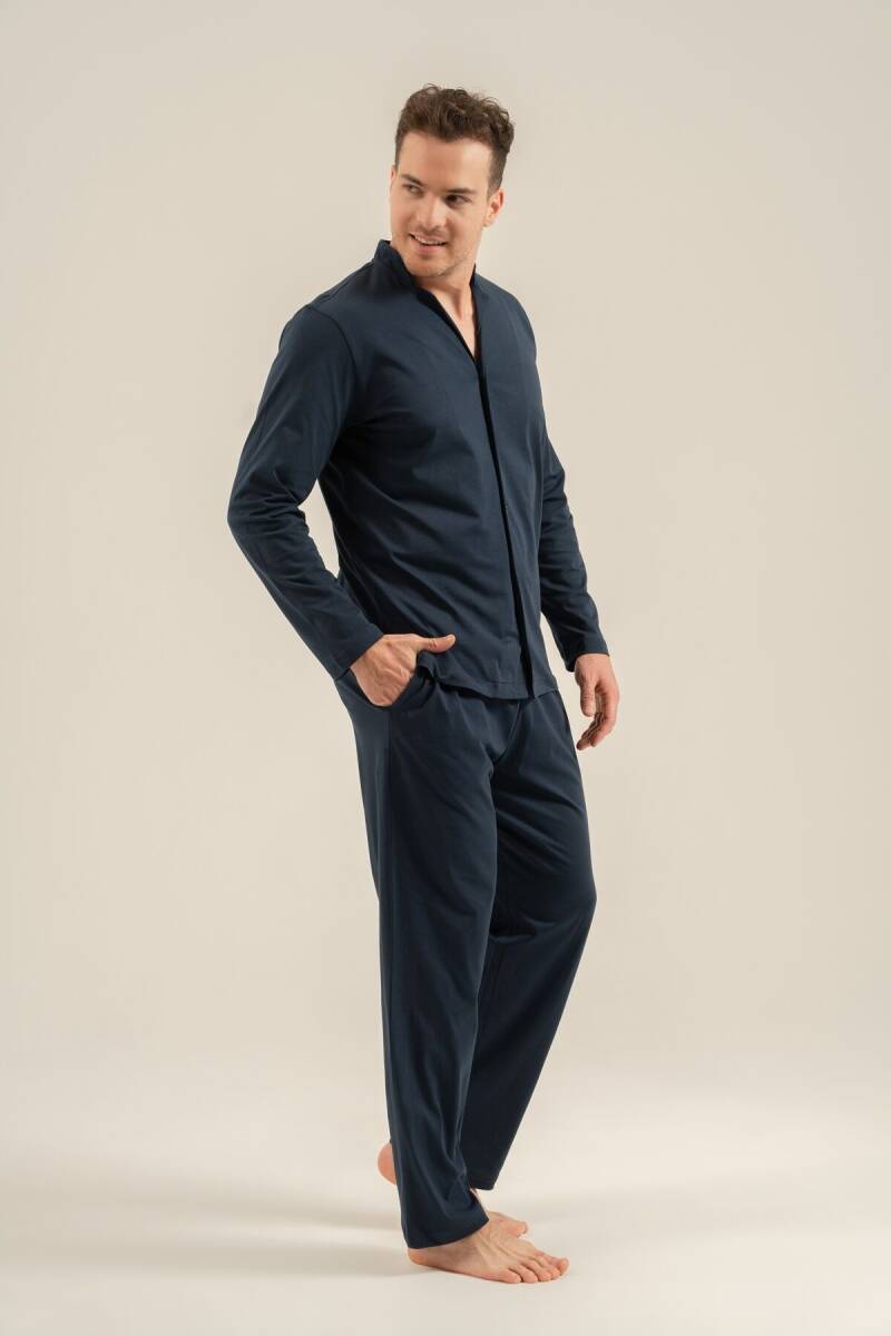 Arnetta Erkek %100 Pamuk Lacivert Gömlek Pijama Takımı AR3857-S-V1 - 6