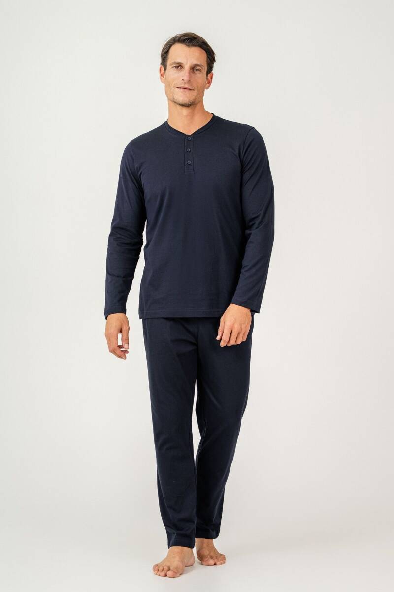 Arnetta Erkek %100 Pamuk Düğmeli Yaka Baskısız Yazlık Regular Fit Lacivert Pijama Takımı AR3694-S-V1 - 3