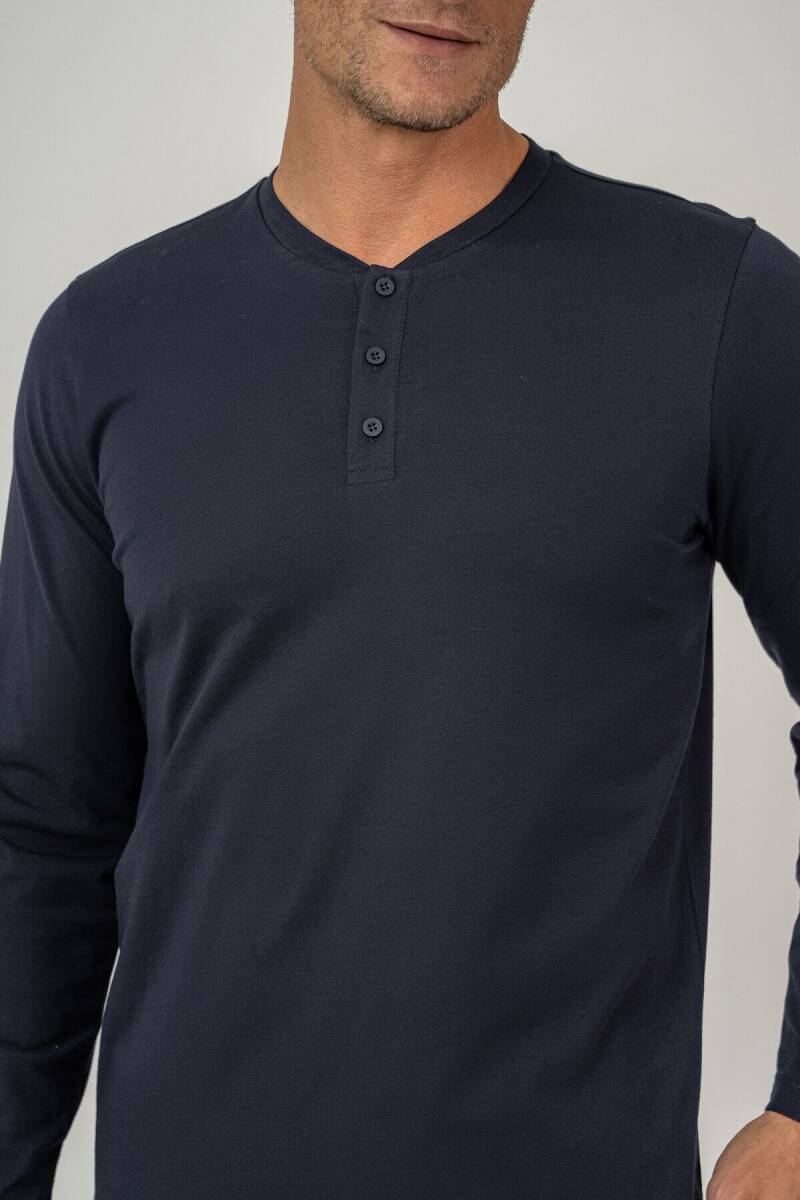 Arnetta Erkek %100 Pamuk Düğmeli Yaka Baskısız Yazlık Regular Fit Lacivert Pijama Takımı AR3694-S-V1 - 5