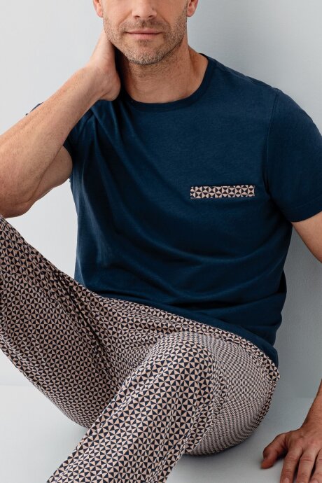 Arnetta Erkek %100 Pamuk Bisiklet Yaka Baskısız Yazlık Regular Fit Lacivert Pijama Takımı AR3682-S-V1 - 3