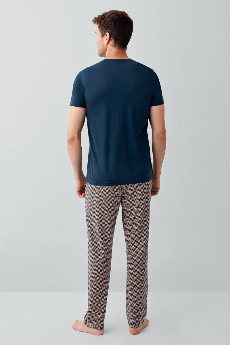 Arnetta Erkek %100 Pamuk Bisiklet Yaka Baskısız Yazlık Regular Fit Lacivert Pijama Takımı AR3682-S-V1 - 4