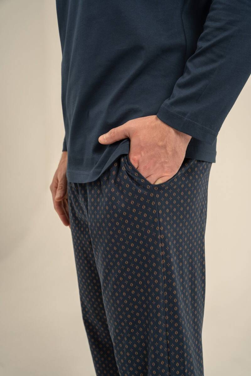 Arnetta Erkek %100 Pamuk Lacivert Nakışlı Uzun Kol Pijama Takım AR3847-S-V1 - 6