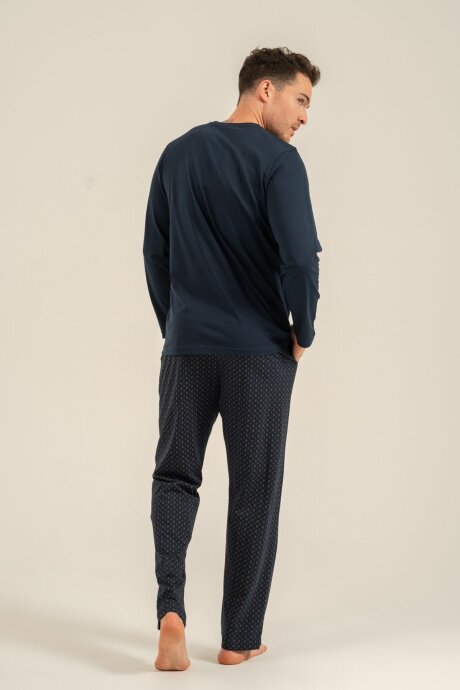 Arnetta Erkek %100 Pamuk Lacivert Nakışlı Uzun Kol Pijama Takım AR3847-S-V1 - 4