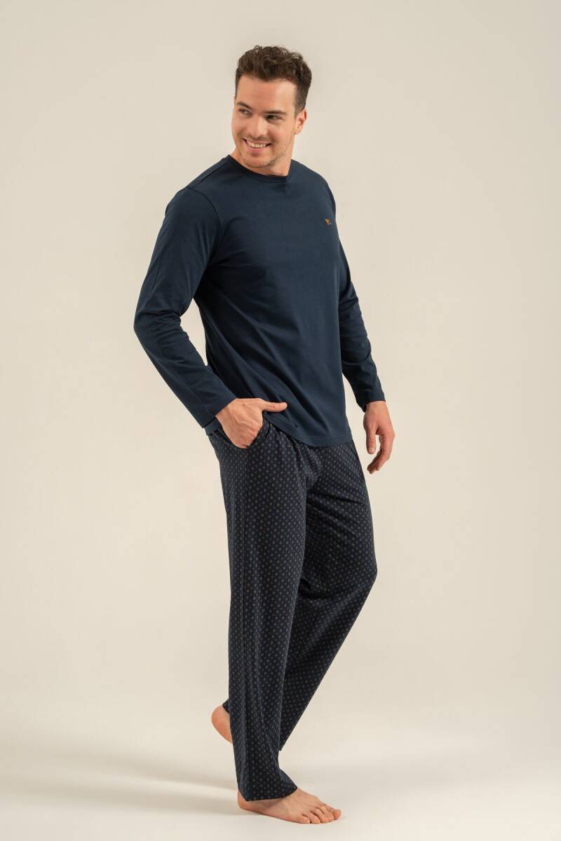 Arnetta Erkek %100 Pamuk Lacivert Nakışlı Uzun Kol Pijama Takım AR3847-S-V1 - 7