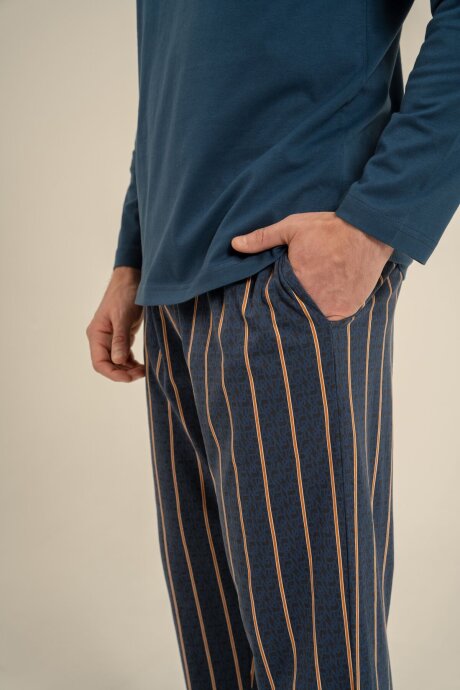 Arnetta Erkek %100 Pamuk Lacivert Nakışlı Uzun Kol Pijama Takım AR3850-S-V1 - 5