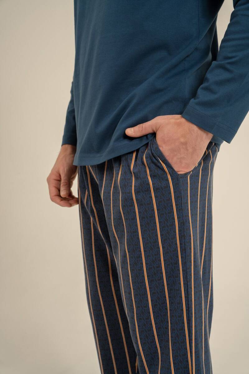 Arnetta Erkek %100 Pamuk Lacivert Nakışlı Uzun Kol Pijama Takım AR3850-S-V1 - 5